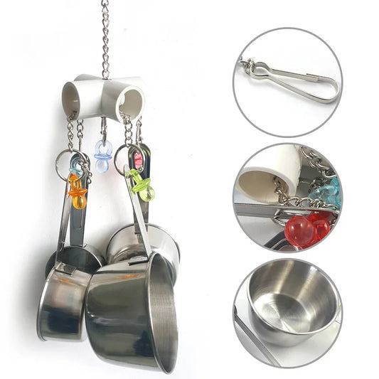 Stainless Steel Bird Toys with Chewable Acrylic Pots