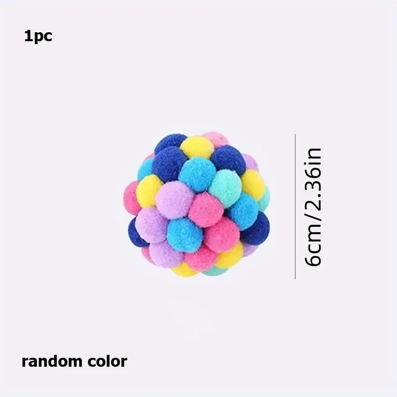 Colorful Plush Cat Toy Balls with Bells - 1/3PCS Set