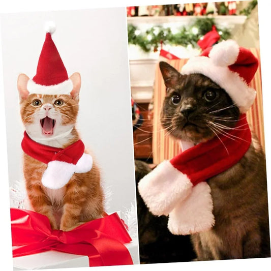 Pet Christmas Hat and Scarf Set for Cats and Small Dogs
