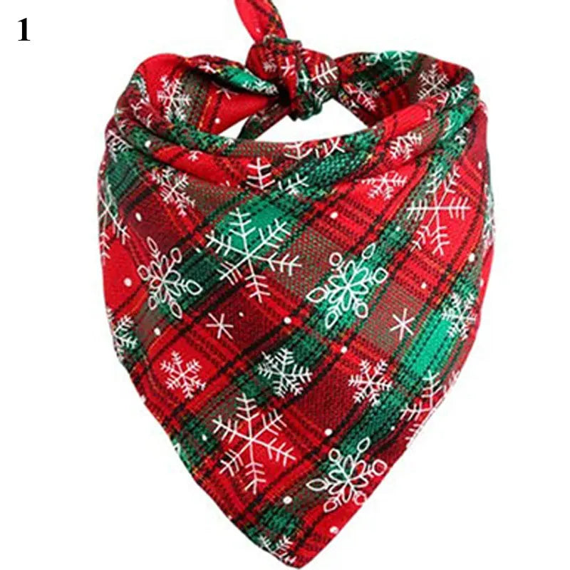 Christmas Snow Print Dog Bandana - Large Cotton Scarf