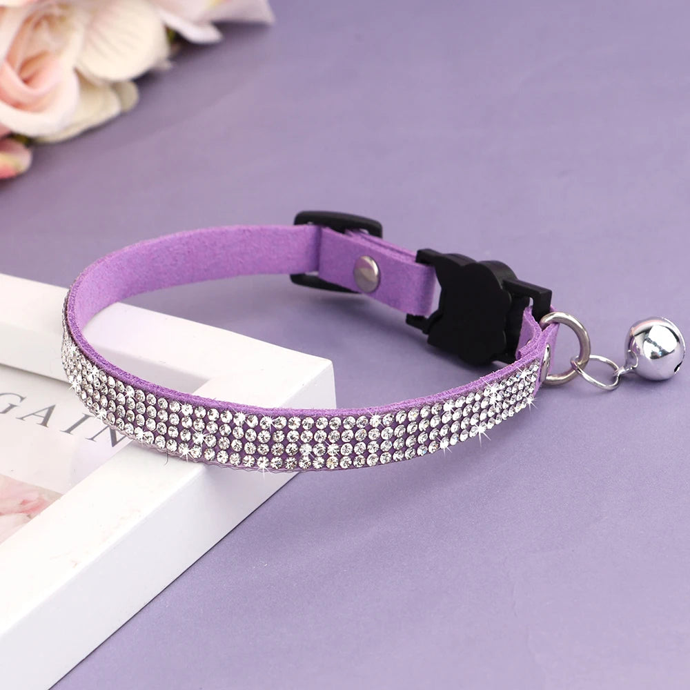 Adjustable Pink Rhinestone Cat Collar with Safety Breakaway