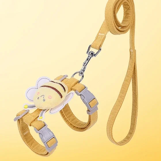 Adjustable Cartoon Bee Pet Harness and Leash Set for Small Dogs