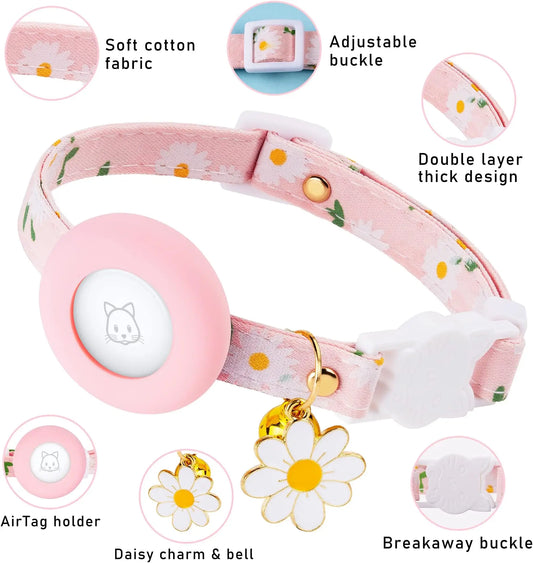 Breakaway Cat Collar with Silicone Airtag Holder & Charms