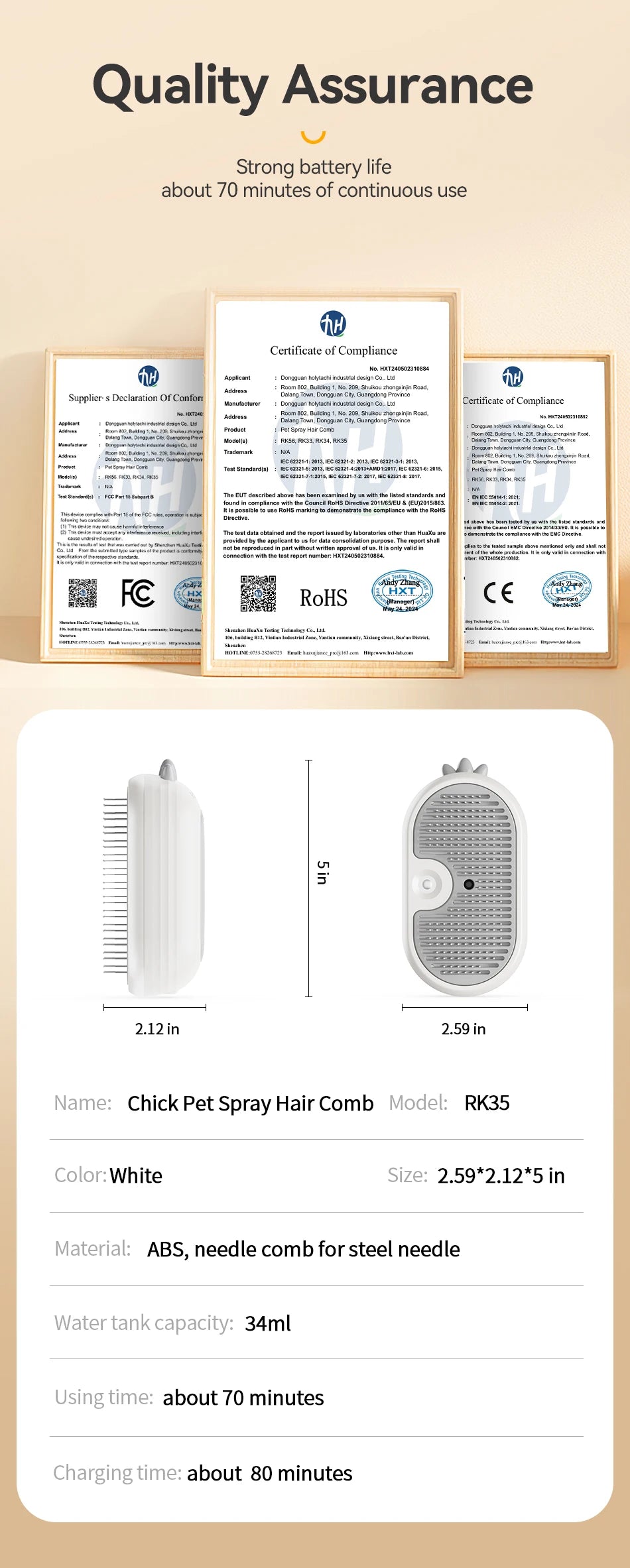 Electric Pet Hair Comb with Spray for Dogs and Cats