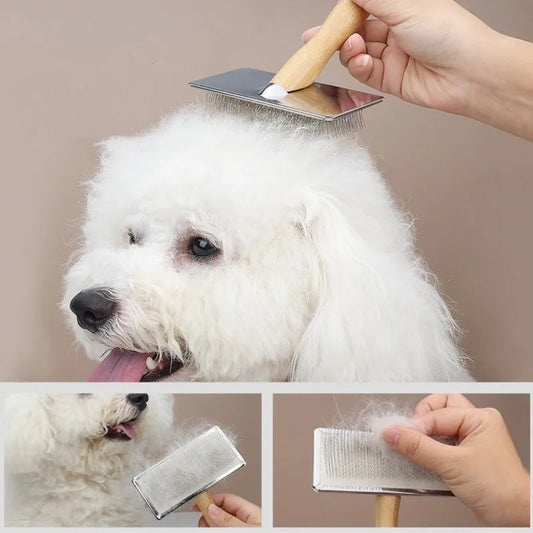 Wooden Pet Grooming Comb for Dogs and Cats with Steel Teeth