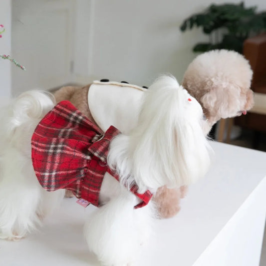 Plaid Christmas Dog Vest and Skirt for Small Pets