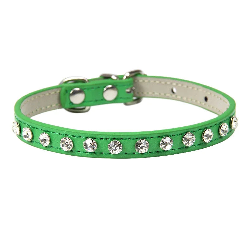 Rhinestone Cat Collar and Leather Dog Neck Strap