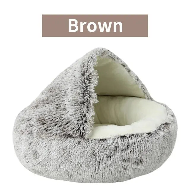 Fluffy Hooded Pet Bed for Cats and Small Dogs