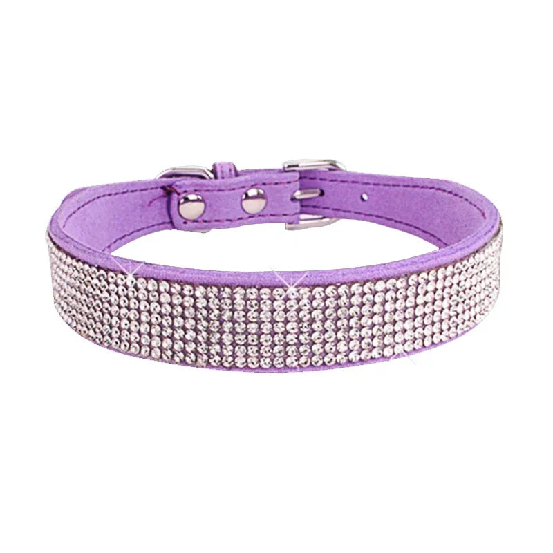 Glitter Rhinestone Dog Collar with Zinc Alloy Buckle for Small Pets