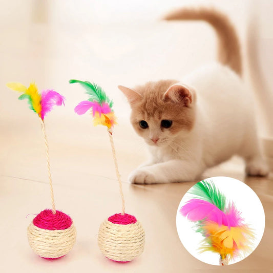 Colorful Feather Cat Toy Ball for Interactive Play and Claw Grinding