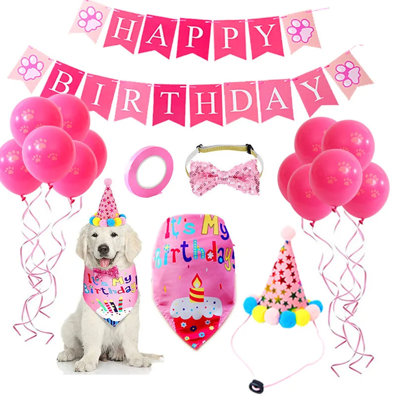 Pet Birthday Celebration Set with Bandana, Hat, and Bowtie