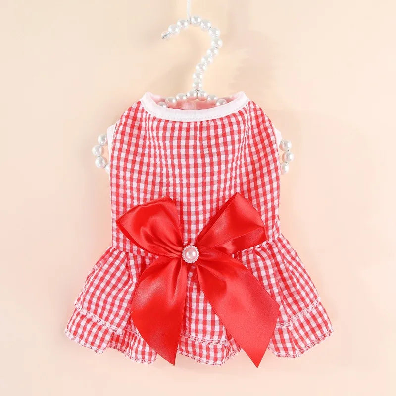 Striped Plaid Dress with Bow for Cats and Small Pets