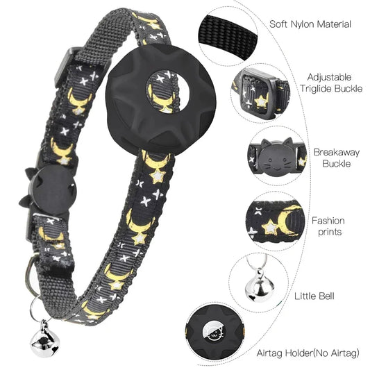 Reflective Cat Collar with Airtag Holder and Safety Breakaway