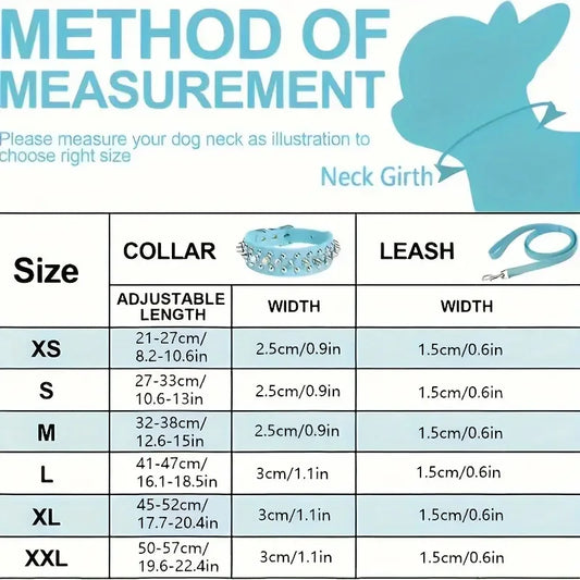 Spiked Leather Dog Collar and Leash Set for Walking