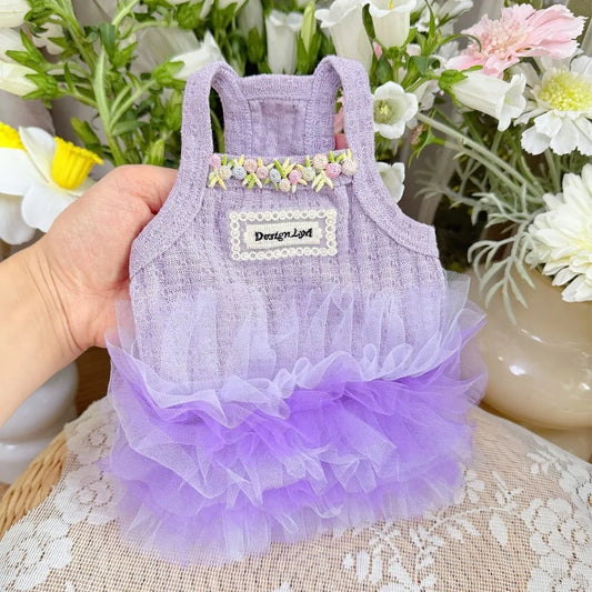 Lightweight Purple Lace Dog Summer Dress for Small Pets