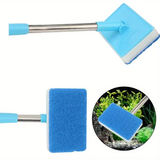 Telescopic 180° Aquarium Glass Cleaner with Double-Sided Sponge