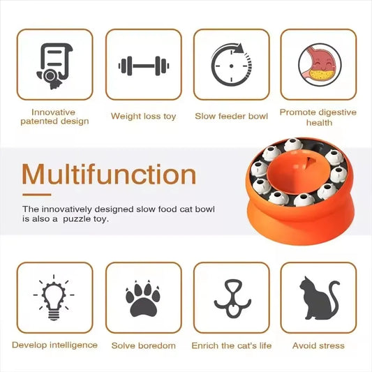 Interactive Cat Slow Feeder Puzzle Bowl for Healthy Eating