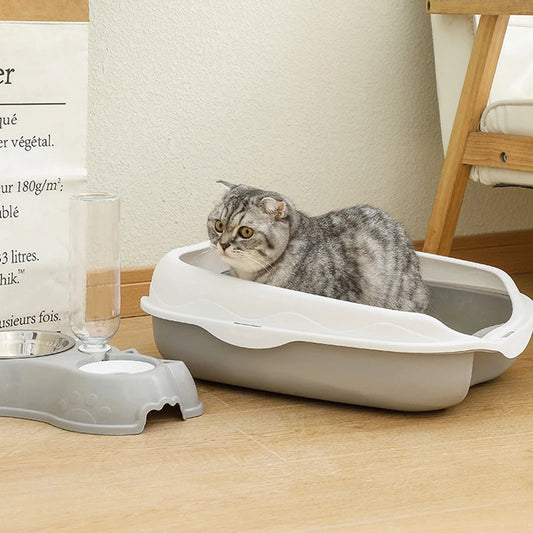 Large Semi-Enclosed Spatter-Proof Cat Litter Box