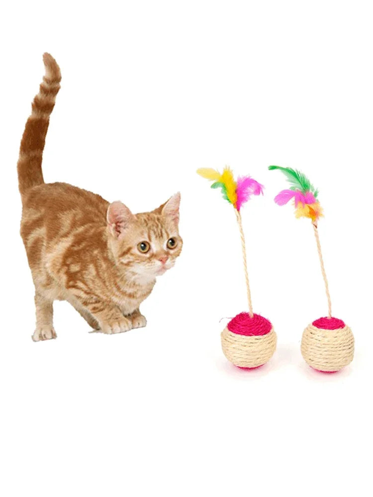 Colorful Feather Cat Toy Ball for Interactive Play and Claw Grinding
