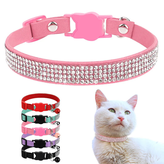 Adjustable Pink Rhinestone Cat Collar with Safety Breakaway