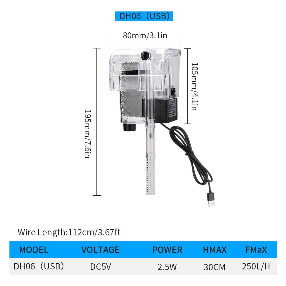 3.5W External Hang-On Aquarium Filter with Oxygen Pump