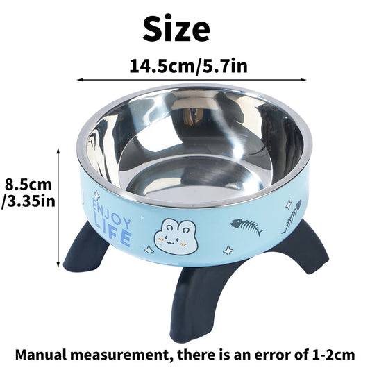 High-Legged Cartoon Pet Bowl, Stainless Steel, Large Capacity