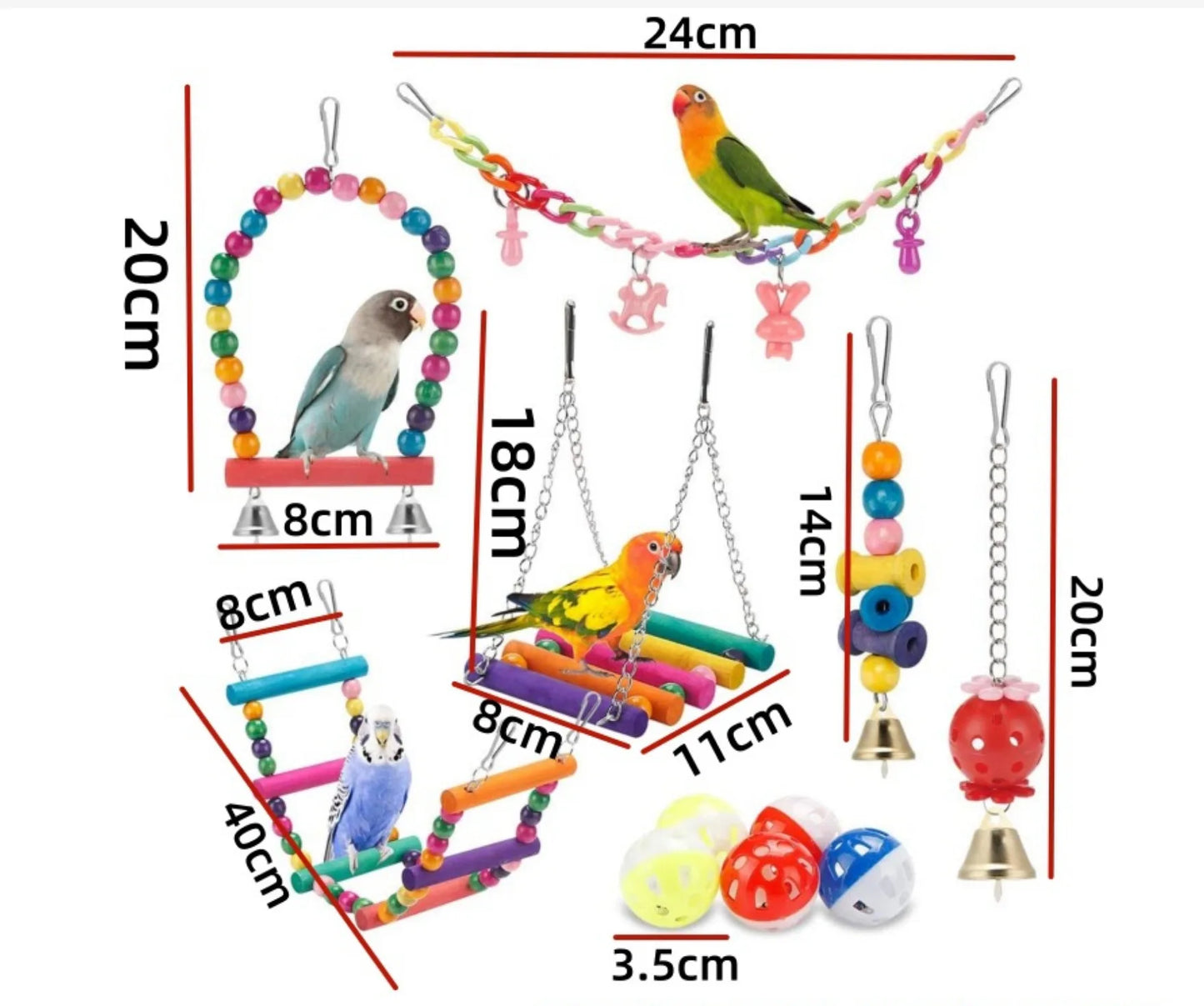 Chewable Wooden Parrot Swing and Toy Set - 11 Pieces