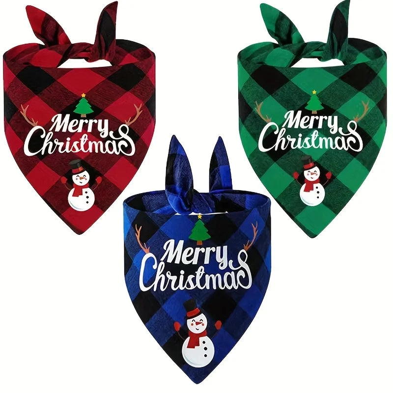 3-Pack Christmas Pet Triangle Scarves for Dogs and Cats