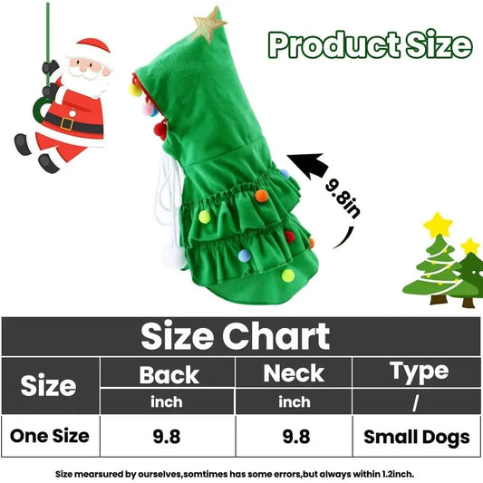 Green Pet Christmas Cloak with Hat and Pompoms for Dogs