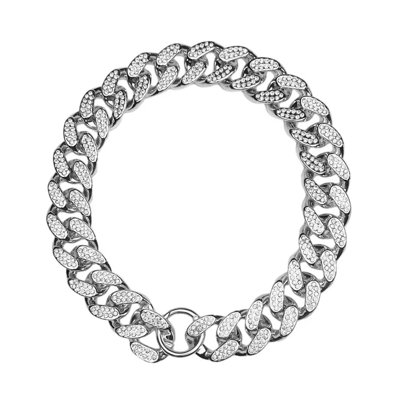 Diamond Inlay Dog Collar with Chain for Small to Large Dogs