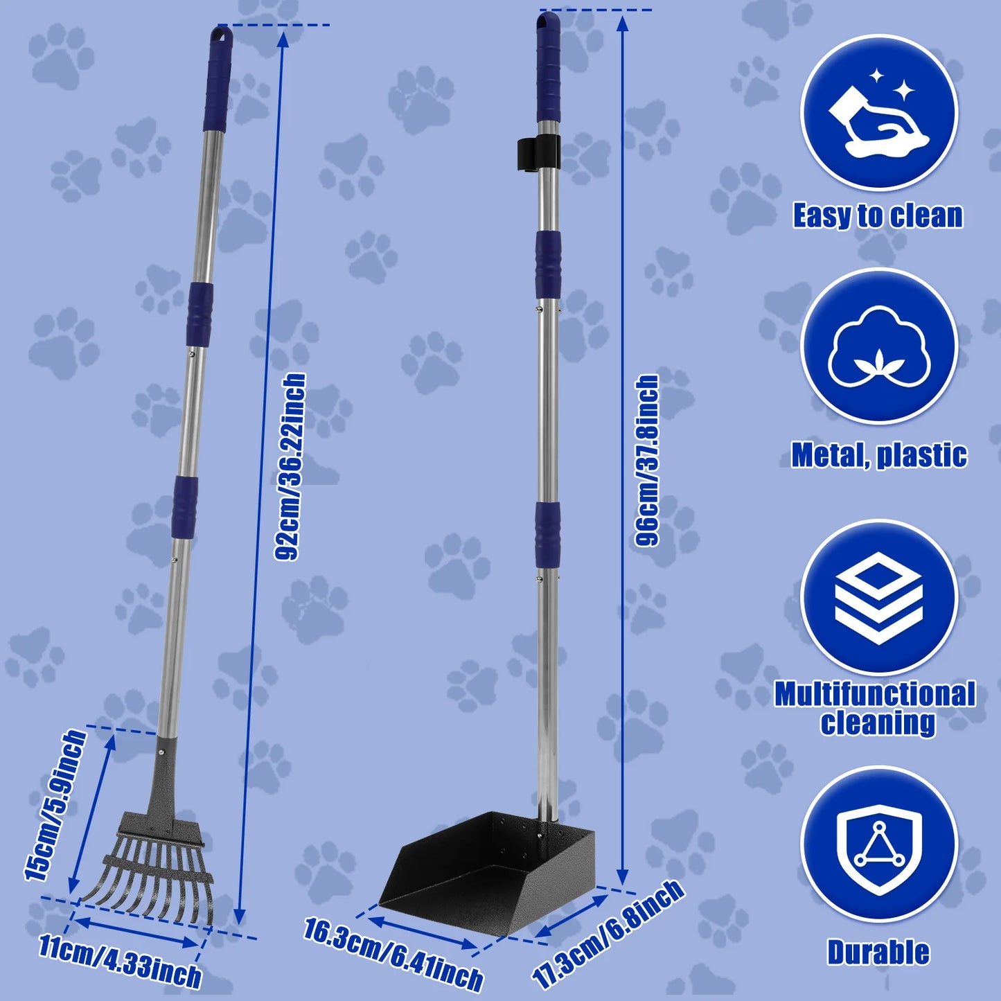 Pet Pooper Scooper Set with Long Handle for Easy Waste Clean-Up