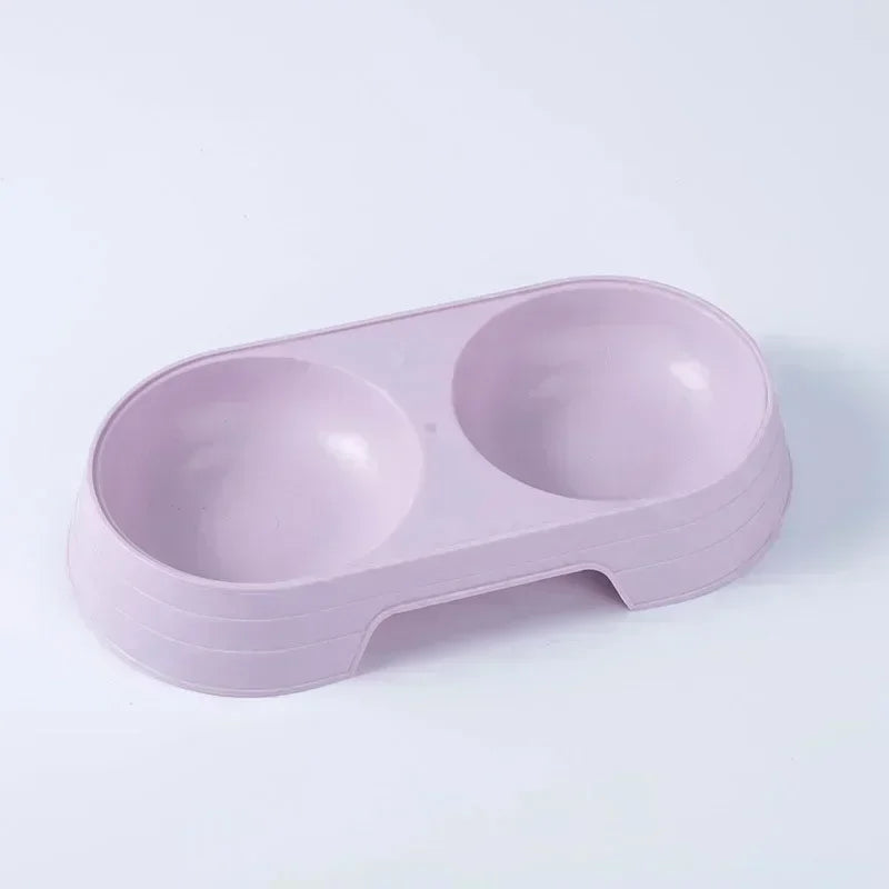 Pet Double Bowl Feeder Tray for Cats and Dogs - Macaron Design