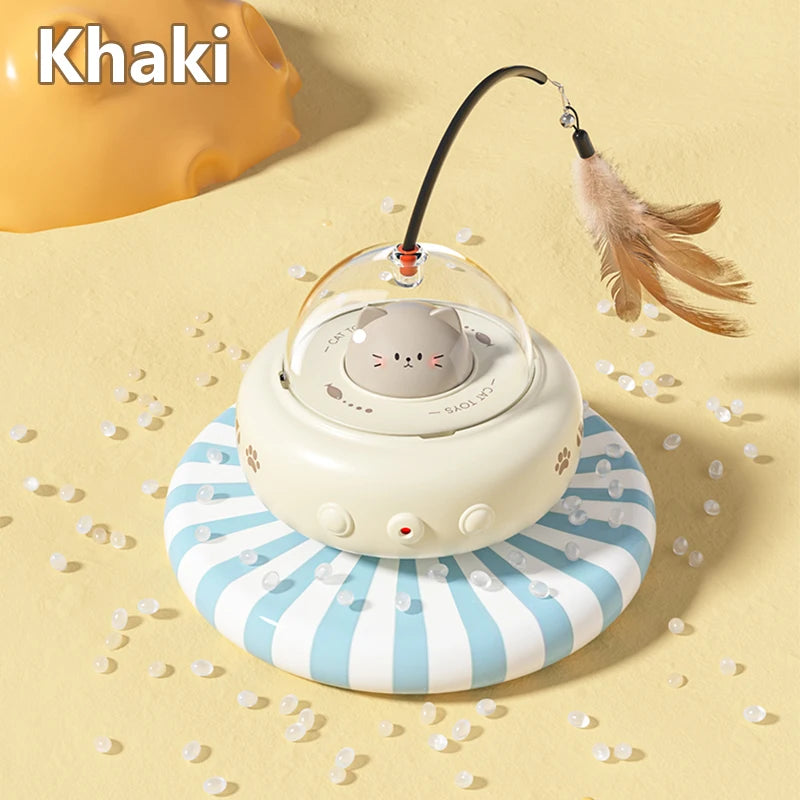 Electric UFO Cat Teaser Toy with Replaceable Feather Bell