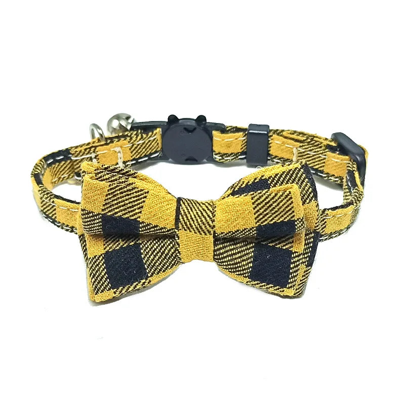 Plaid Christmas Cat Collar with Bow Tie and Bell