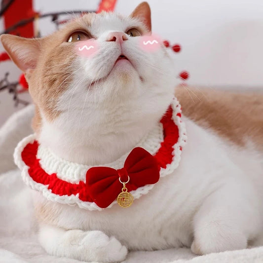 Christmas Cat Bow Tie Collar Scarf for Festive Pet Style