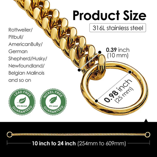 Gold Stainless Steel Chain Collar for Medium & Large Dogs
