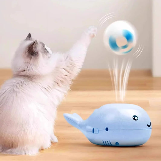 Electric Whale Cat Toy with Fan and Teaser Function