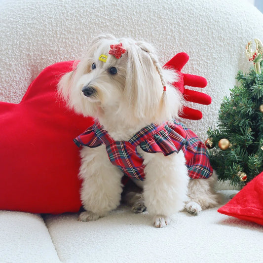 Red Plaid Dress with Bow Accents for Kids' Holiday Parties