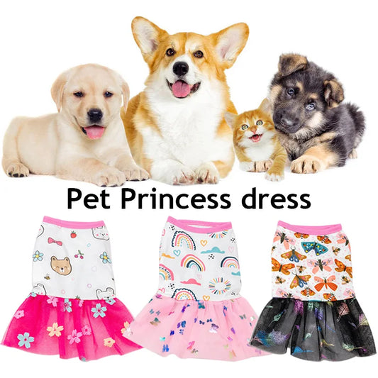 Lace Design Spring Summer Dog & Cat Dress with Mesh Skirt