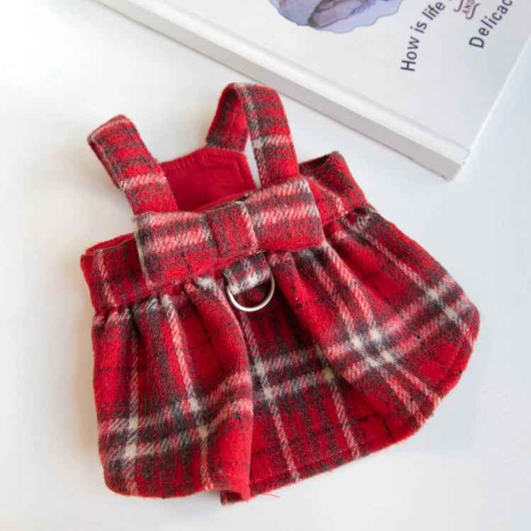 Plaid Christmas Dog Vest and Skirt for Small Pets