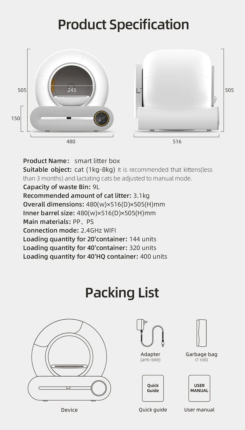 Self-Cleaning 65L Enclosed Cat Litter Box for Large Cats