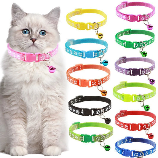 Dog Print Cat Collar with Bell - Multiple Color Options