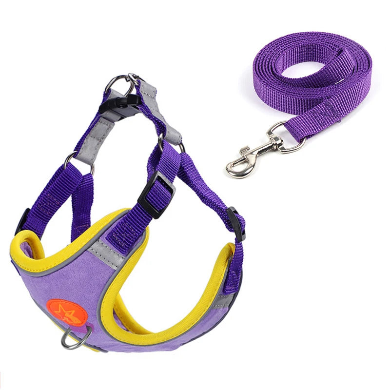 Reflective Chest Harness for Small Dogs with Traction Rope