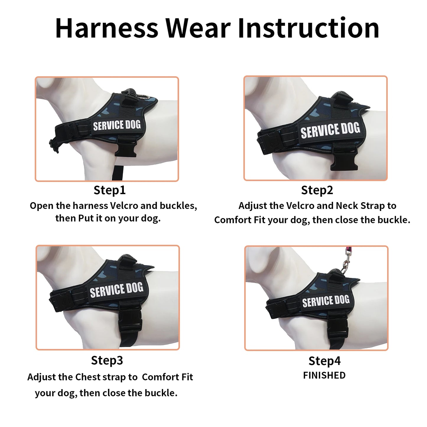 Service Dog Harness Vest with Reflective Patches for Medium Large Dogs