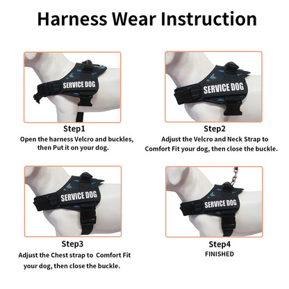 Service Dog Harness Vest with Reflective Patches for Medium Large Dogs