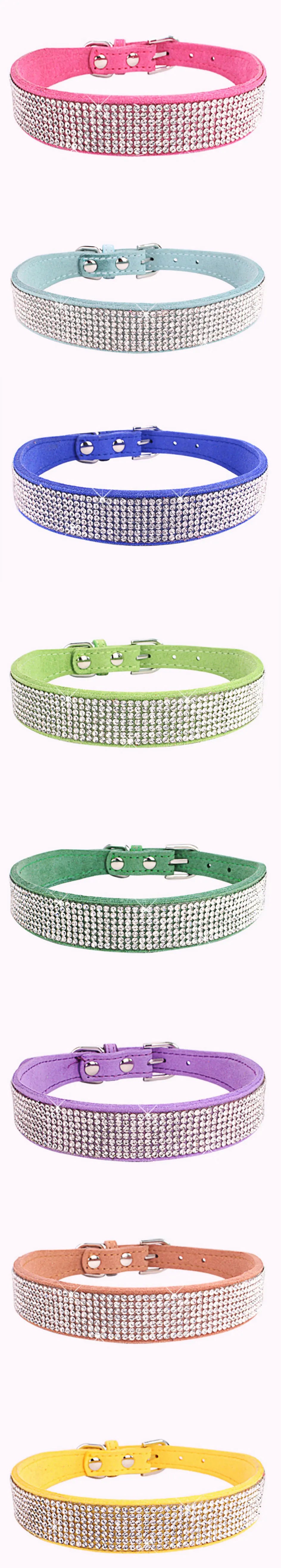 Glitter Rhinestone Dog Collar with Zinc Alloy Buckle for Small Pets