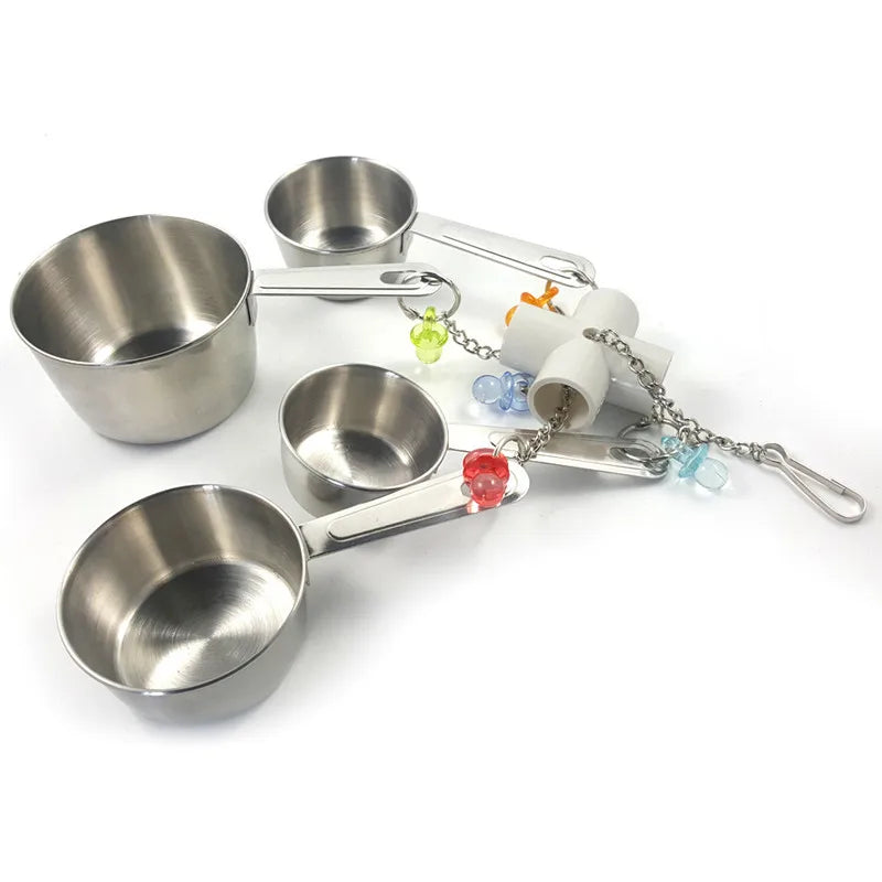 Stainless Steel Bird Toys with Chewable Acrylic Pots