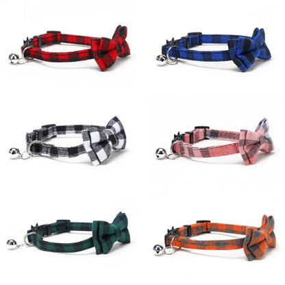 Plaid Christmas Cat Collar with Bow Tie and Bell