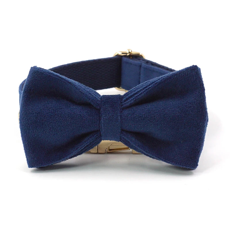Personalized Deep Blue Velvet Dog Harness and Leash Set