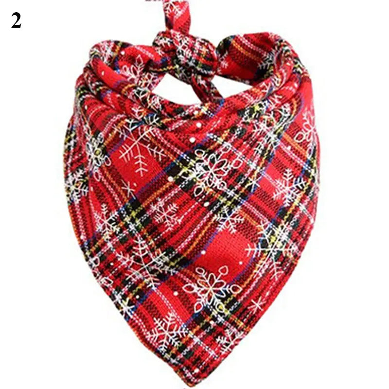 Christmas Snow Print Dog Bandana - Large Cotton Scarf